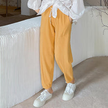Load image into Gallery viewer, 大码女装高腰直筒抽绳裤子2021秋新款胖mm宽松显瘦针织裤女20138
