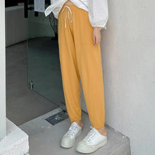 Load image into Gallery viewer, 大码女装高腰直筒抽绳裤子2021秋新款胖mm宽松显瘦针织裤女20138