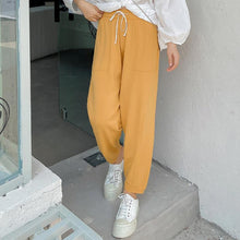 Load image into Gallery viewer, 大码女装高腰直筒抽绳裤子2021秋新款胖mm宽松显瘦针织裤女20138
