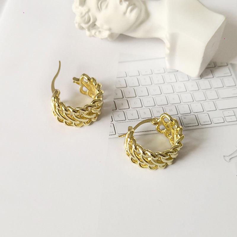 Women's golden semicircle chain braided earrings