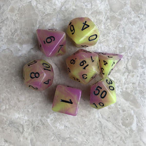 A set of 7 two-color luminous digital dice