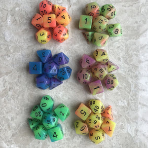 A set of 7 two-color luminous digital dice