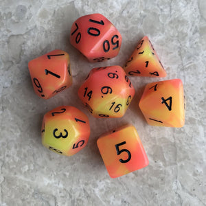 A set of 7 two-color luminous digital dice
