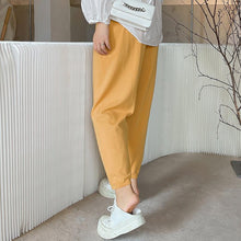 Load image into Gallery viewer, 大码女装高腰直筒抽绳裤子2021秋新款胖mm宽松显瘦针织裤女20138
